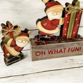 Agape Gifts Designs AGD Christmas Decor - Farmhouse Oh What Fun Santas with Gifts 3pc Set