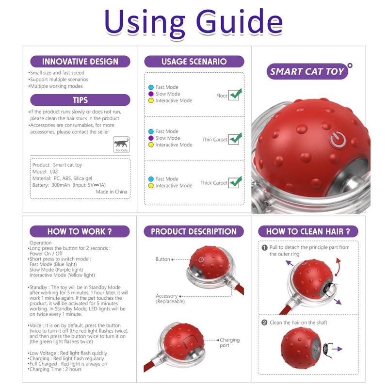 Giociv Interactive Cat Toys Ball for Indoor Cats Fast Rolling