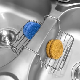 BuleVina Stainless Steel Sponge Holder for Kitchen Sink - Never Rust Hanging Saddle Double for Soap Kitchen Sink Caddy 2.2 inch, Rustproof Organizer for Dishwashing and Brush Drying