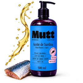 MUTT Aceite de Sardina para Perros y Gatos, Omega 3 y 6, Suplemento Natural, 500 ml