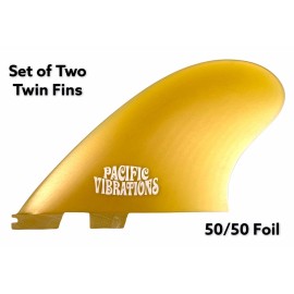 Pacific Vibrations Surfboard Fins CI Keel Twin Fins 50/50 Foil fits FCS2 - YELLOW