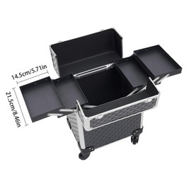 YIYIONCE Rolling Makeup Train Case 4 Trays Cosmetology Case Cosmetic Organizer Trolley Lockable Make up case on Wheels Hair Stylist Travel Case for Makeup-Artists Hairdressers | US STOCK (Black)