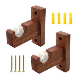 Crapyt 2 PCS Curtain Rod Holders Wood Curtain Rod Bracket Window Hardware Rod Holders for Room, Living Room, Office 4.72"×1.57"×4.72" Reddish Brown