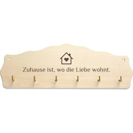 Geschenkissimo Home is Where Love Lives – Decorative Wooden Key Holder with Saying, Home Decoration, Housewarming Gift, Gift Idea
