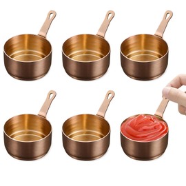 BangBoom 6 PCS 304 Stainless Steel Dipping Sauce Cups with Handle, 2.7 oz Reusable Delicate Metal Condiment Cups, Small Dressing Container for Ketchup Dishes Seasoning (Rose gold)