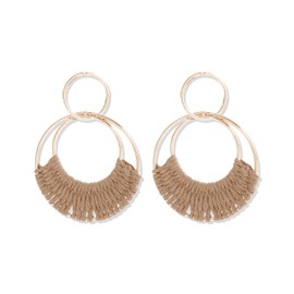 Stocking Stuffers Holiday Outfits for Women 2024 Rattan Earrings Boho Earrings for Women Beach Earrings for Girls Raffia Hoop Earrings Summer Earrings Gift for Her