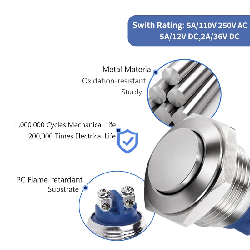 Langir 19mm Momentary Push Button Switch IP67 Waterproof Stainless Steel