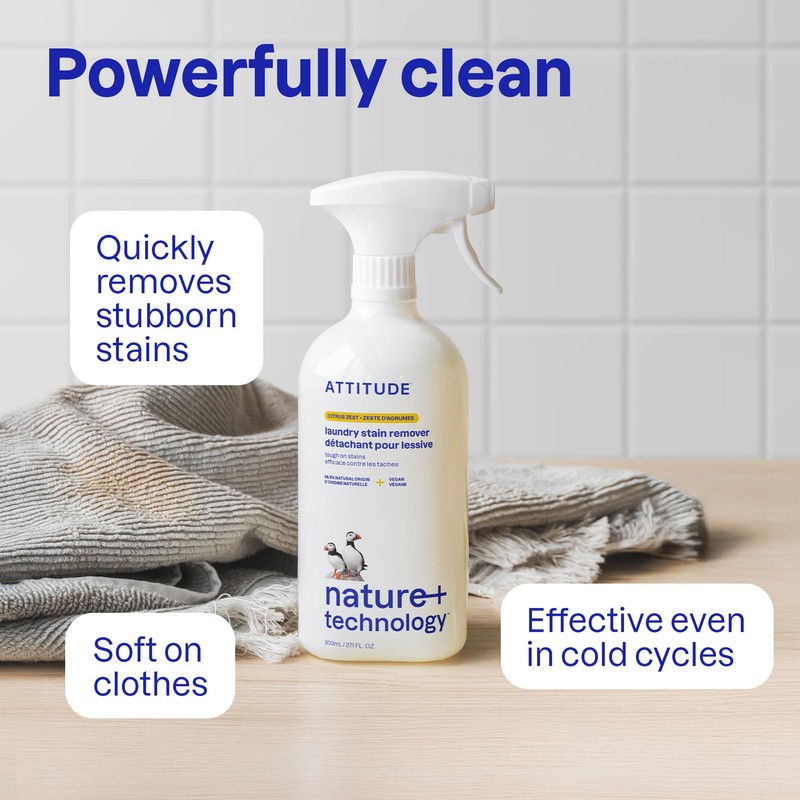 ATTITUDE Stain Remover Spray for Laundry, Removes Odors & Stains,