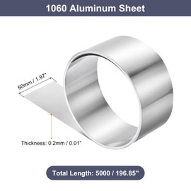 sourcing map Aluminum Metal Roll, 5000mm x 50mm x 0.2mm Thickness 1060 Aluminum Flashing Roll Sheet Strip for Industrial, Silver Tone
