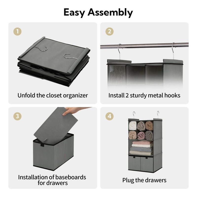 GRANNY SAYS Hanging Closet Organizer with Drawers, 4 Shelf Dividers