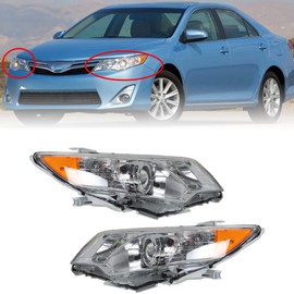 GENRICS Silver Headlights Replacement for 2012-2014 Camry with Amber Corner Projector Headlights Assembly Pair Left and Right