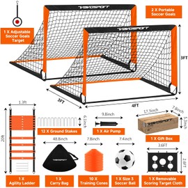 VAVOSPORT Paquete De 2 Porteras De Fútbol Para Niños Para Patio Trasero, 4 X 3 Pies, Equipo De Entrenamiento De Red De Fútbol Con Lente De Fútbol, Balón, Conos, Para Niños De 3 A 12 Años De Edad