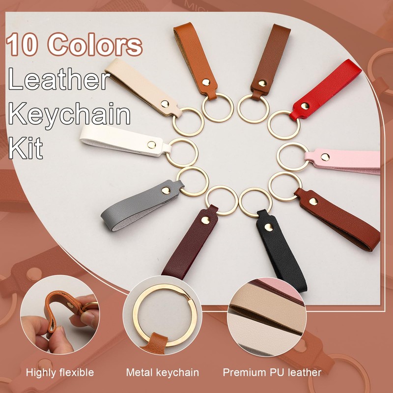 50 Pcs Leather Keychains, PU Leather Keychain Blanks, Key Chains