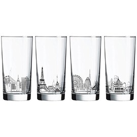 Luminarc 4 Piece Skylines 15.25 oz Assorted Decorated Coolers, Clear