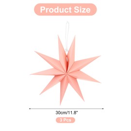 MECCANIXITY 3 Pcs Paper Star Lanterns 9-Pointed 12" Hanging Star Paper Lantern Hanging Lampshade for Christmas,Wedding,Graduation Party Supplies, Pink