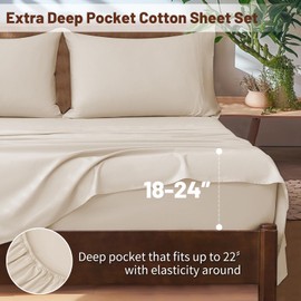 Overket Extra Deep Pocket King Sheets 18-24 Inch 100% Egyptian Cotton 1000 Thread Count Sateen Weave Soft Breathable 4 Pieces（King，Linen）