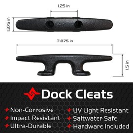 Caliber 8 Inch Dock Cleats, Impact Resistant Nylon Boat Cleats for Kayaks, Canoes and Small Boats, 4 Pack