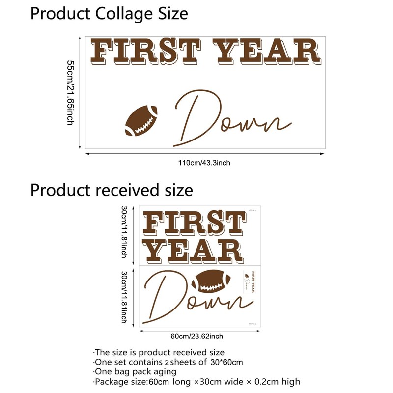 First Year Down Rugby Theme Birthday Party Backdrop Sticker, Baby's