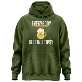 Printbox Originals Everybody In the Pub Getting Tipsy Hoody, St. Patricks Day Hoodie, Beer Mug Graphic Unisex Hoody Military Green
