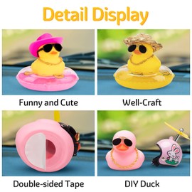 wonuu Car Rubber Duck 2Pcs of Car Ornament for Car Dashboard Decoration Accessories with Propeller Helmet Mini Sun Hat Swim Ring Necklace and Sunglasses (Cowboy Hat&Pink Hat White Star)