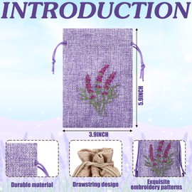 Sunnymove 30 Pcs Embroidered Lavender Sachet Bags 5.7 x 4.1 Inches Sachet Empty Bags Small Drawstring Lavender Jute Pouch for Spice Jewelry Wedding Favor Bag Car Decorations
