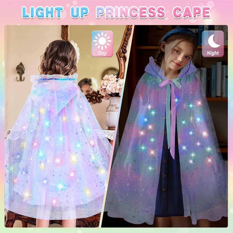 Goenb Light up Princess Cape Clothes for Girls Aged 3-10,