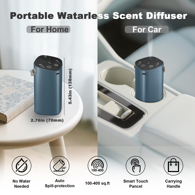 Waterless Essential Oil Diffuser for Car & Home, Aromatherapy Diffuser