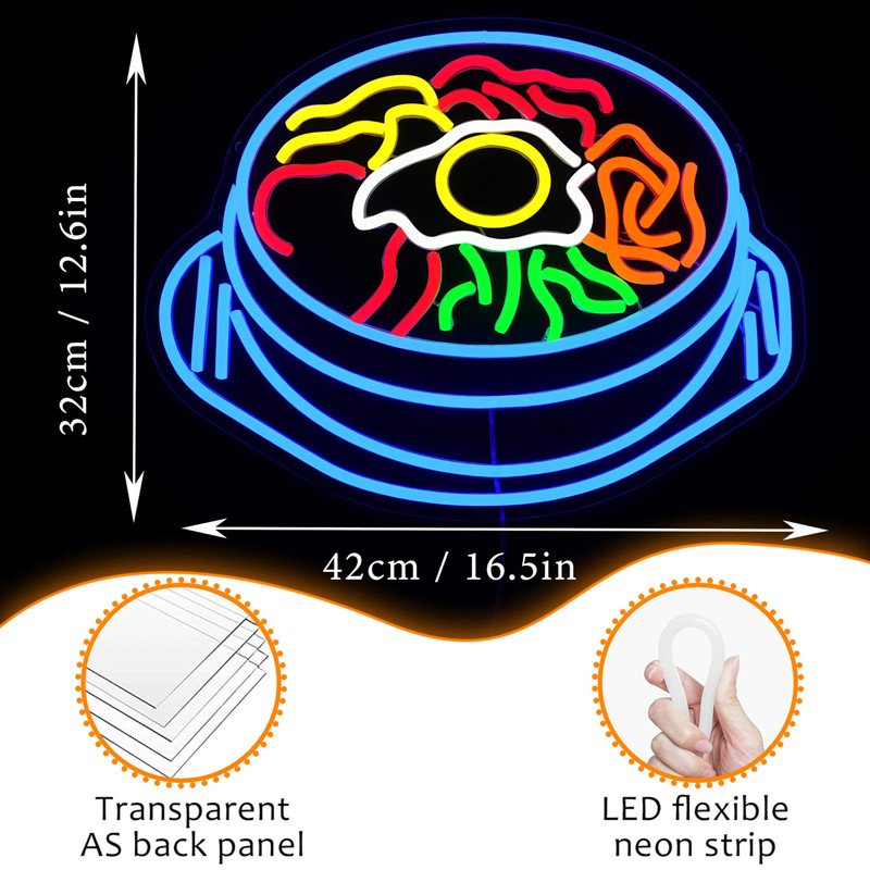 LISIGNVE Bibimbap Neon Sign USB Korean Food Led Light Up