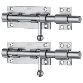 JQK Sliding Bolt Gate Latch, 6.3 Inch (Thick 2.4mm) Heavy Duty 304 Stainless Steel Barrel Bolt with Padlock Hole, Interior Door Latches Brushed Finish 2 Pack, DL300-BN-P2