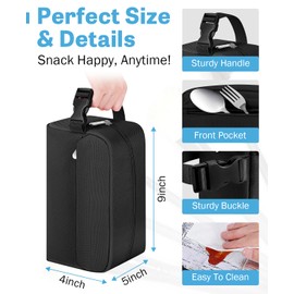 Neverwhy Small Insulated Snack Bag Lunch Box,Collapsible Reusable Small Lunch Bag with Snap Buckle Handle for Beach Travel Picnic,Black 5-Can(3L)