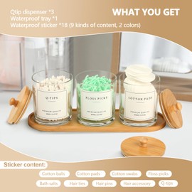 3 Pack Qtip Holder - Bathroom Organizers and Storage, Cotton Round Pad Holder Cotton Swab Dispenser Floss Pick Holder with Tray, Glass Apothecary Jars with Lids, Cotton Ball Container - Clear