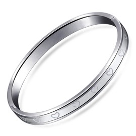 Feilok Classic Heart Engraved Women's Bracelets Stainless Steel Bracelet Bangle Colour: Silver, Stainless Steel