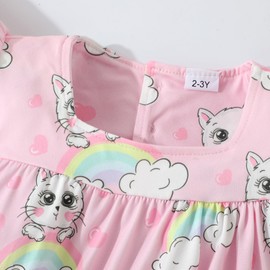 Baby Girls Dress Pink Cat Dress Flutter Sleeve Swing Sundress Toddler Summer Back to School Dress Kids Cat Outfits 4-5 Years