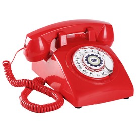 Red Retro Rotary Phone Mechanical Bell, Updated Antique 1960s Telephone(Removable Cord), Old Fashioned Rotary Dial Telephone (Ringer High/Off), Retro Photo Shoot Prop, Vintage Landline Phone for Home