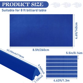 Mixweer Billiard Cloth for 8 ft Pool Table Pre Cut Felt with 6 Cloth Strips and 6 Pool Table Rubber Bumpers for Bars, Clubs, Hotels Replacement(Blue)