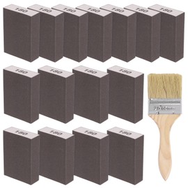 Glarks 16 Pieces 180 Grit Sanding Sponge 15 Pieces 10 x 7 x 2.5 cm Washable and Reusable Sanding Blocks and 1 Brush Ideal for Woodworking, Drywall, Metal Polishing
