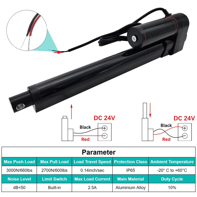 JQDML 24V 12 Inch Stroke Linear Actuator Heavy Duty 660lbs/3000N