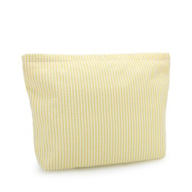 JINSI Makeup Bag Travel Cosmetic Bag for Women Stripe Storage Pouch Skincare Purses Zipper Toiletry Bags (Yellow)