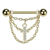 [HSP] Industrial Nipple Earrings Triple Chain Jewel CZ Cross Dangle,