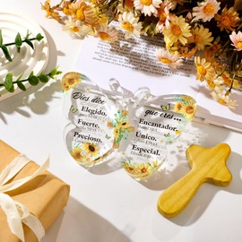 Shellwei Spanish Christian Acrylic Gift for Women Religious Inspirational Gift with Bible Verse Desk Decor Bible Verse Prayer Gift for Women Mother's Day Christmas Birthday Scripture Gift(Novelty)
