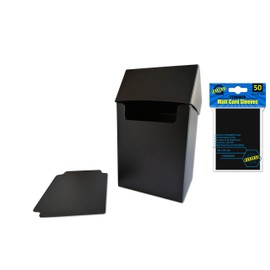 Arkero-G 80+ Deck Box & 50 Standard Matt Card Sleeves Black/Black Card Sleeves Case e.g. for MTG Magic Trading Cards