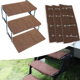 BLACKHORSE-RACING RV Steps Covers Rugs 3 Pack, 22 Inch Wide RV Camper Step Stair Covers Rugs Radius Carpet with Spring Hooks, Brown