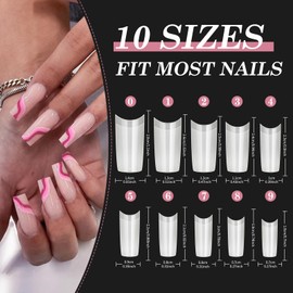 Venares Nail Tips for Gel Nails, 500 Pieces, Acrylic Artificial Nails, 10 Sizes, Nail Tips with Glue, Nails, Files, Nail Clippers, Cuticle Pusher, Hable Nail Tips, Gel Nails Set (Natural)