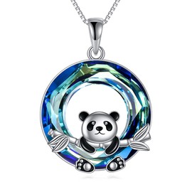 YAFEINI Panda/Fox/Raccoon/Hummingbird/Frog/Mermaid Gifts for Women Girls 925 Sterling Silver Cute Animal Pendant Necklace Crystal Jewellery Gifts for Women, Sterling Silver, Crystal