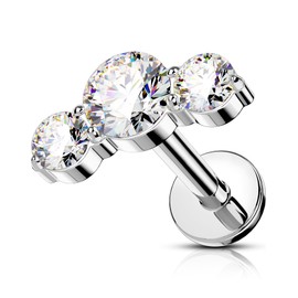 OUFER Cartilage Helix Earring Studs, 316L Stainless Steel 16G Silver Push in Threadless Cartilage Earring Flat Back with CZ, Lip Labret Rings for Women and Men