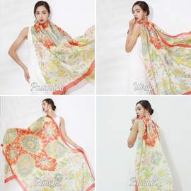 DANA XU 100% Mulberry Silk Pashmina Summer Scarf Extra Large Shawls And Wraps For Evening Dress Women Travel Floral Blanket