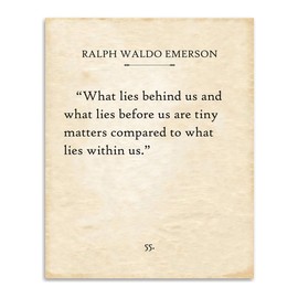 Ralph Waldo Emerson Quote Vintage Book Page Typography Wall Art What Lies Within Us Literary Motivation Decor for Home Office Study Bedroom Reading Nook 11x14 Unframed Poster