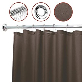 Mebix TRD Cortina de Baño 180x180 cm | Impermeable, Antimoho y Lavable con 12 Ganchos de Acero Inoxidable | Fácil Instalación y Decoración Moderna | Café