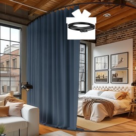 Room Divider Curtains with Ceiling Track, 95% Blackout Heavy Track Ceiling Curtains Noise Reduction Privacy Curtain Track System Kits, 15 ft Wide x 7 ft Tall, Dark Grey, 1 Panel