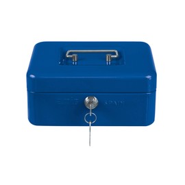 Amig - Steel Cash Register | Secure Nickel Plated Key Lock | Portable with Carry Handle | Efficient Coin Organization | Ideal for Home, Office, Travel, Blue, Alloyed Steel, 200 x 160 x 70 mm